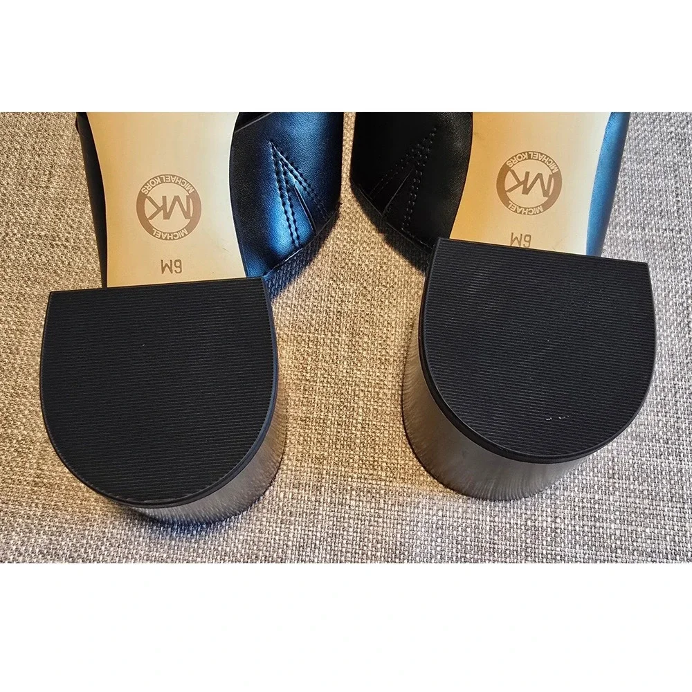 Michael Kors Carmen Logo Black Faux Leather Block Heel Mules Sandals 6M PV22D
